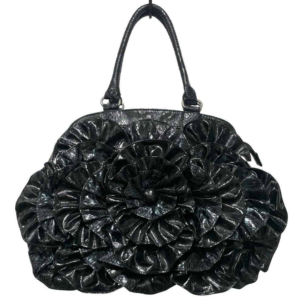 Black Large Rose Scrunched Petals Oversize Handbag Grunge Fairy Whimsigoth Y2K